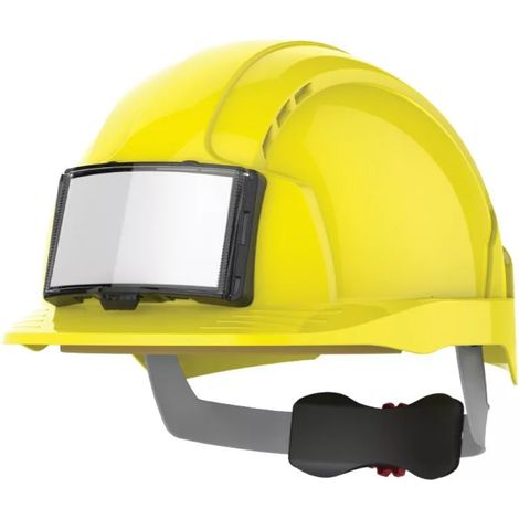 Casque léger de chantier ventilé avec porte-badge et porte-lampe EVOLITE JSP SAFETY Jaune Unique.