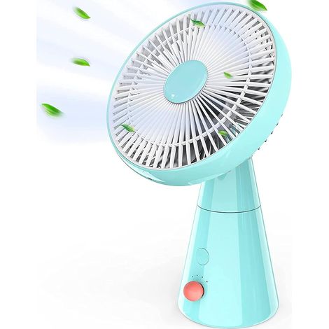 Ventilateur Silencieux, 25 cm Oscillant Ventilateurs de Table, 4 Vitesses Ventilateur Sans Fil, 3000 mAh Batterie Rechargeable USB Ventilateur de Bureau pour Chambre, Table, Bureau (Bleu) ,Versailles (1/5)