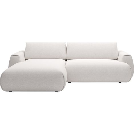 Divano letto angolare sinistro in tessuto ciniglia bianco avorio - MONELIA (1/4)