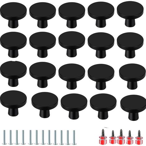 Tiradores para muebles, tiradores redondos para cajones con tornillos, de color negro, 20 unidades por paquete, para armarios de cocina. (1/4)