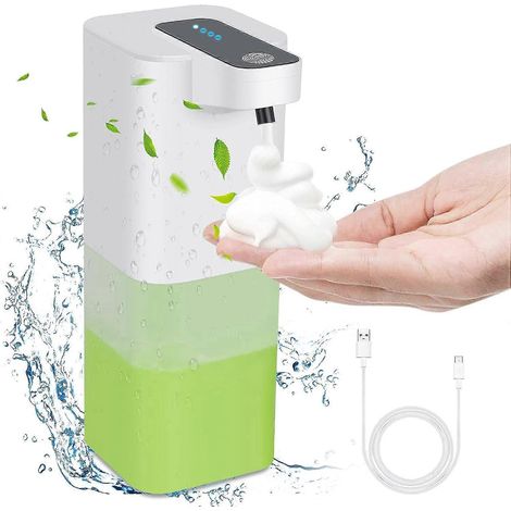 Distributeur de savon automatique, distributeur de gel hydroalcoolique sans contact, 4 vitesses réglables, rechargeable par USB, mousse rapide (savon) (1/5)
