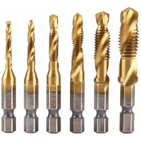 DEESSE SHOP-Autre foret de perceuse, 6 pcs Combinaison Drill and Tap Bit Set HSS Foret et tarauds 1/4"Hex Shank Fraiser Bits
c (1/5)