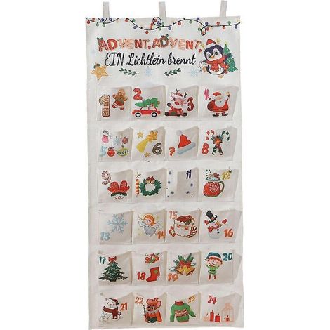 Calendrier de l'Avent mural 24 pochettes numérotées en toile, décor de Noël en tissu, accessoires festifs pour mur, art mural de Noël avec pochettes cadeaux. (1/4)