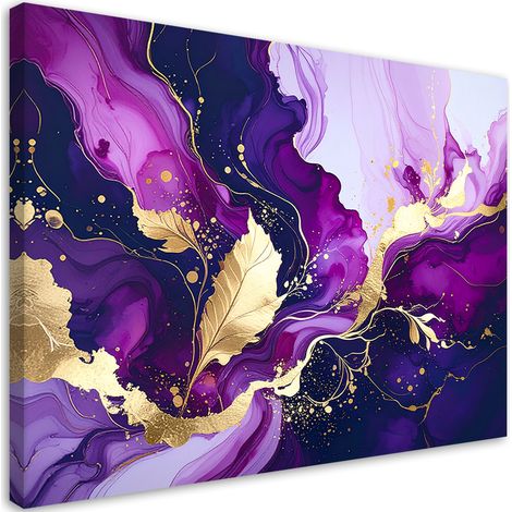 Stampe su Tela, Opera astratta realizzata in marmo viola e oro. - 60x40 (1/2)