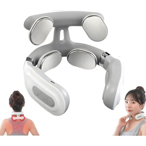 Nackenmassagegerät, Nackenschmerzmassagegerät, verbessertes elektrisches Nackenmassagegerät mit vier Massageköpfen, fördert die Muskelentspannung, weiß. (1/5)