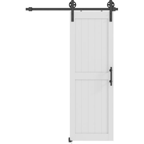 HOMCOM Porta Scorrevole in Legno e Acciaio Stile Country 71.5x213 cm Bianco Nero (1/5)
