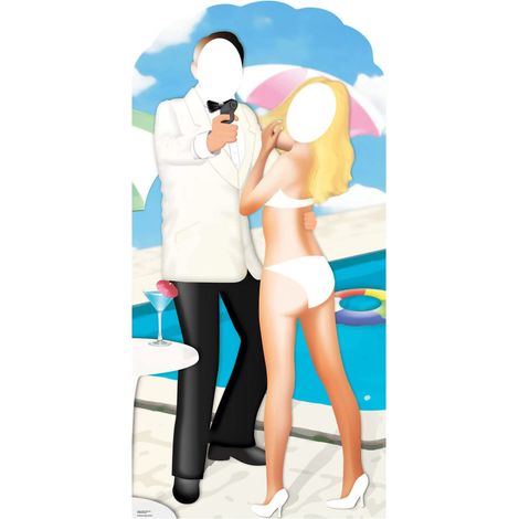 Figurine en carton Passe tête couple Agent secret avec pistolet et fille en maillot de bain 193 cm (1/4)