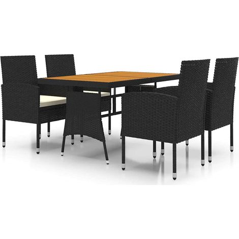 vidaXL 5 Piece Outdoor Dining Set Poly Rattan Black (318693+318707)