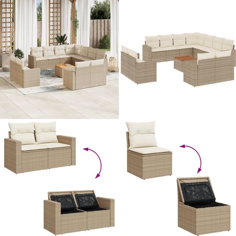 12-tlg. Garten-Sofagarnitur mit Kissen Beige Poly Rattan - Gartenmöbel - Outdoor Möbel - Rattan Gartenset - Lounge Set - Esstischgarnitur - Home & Living (1/5)