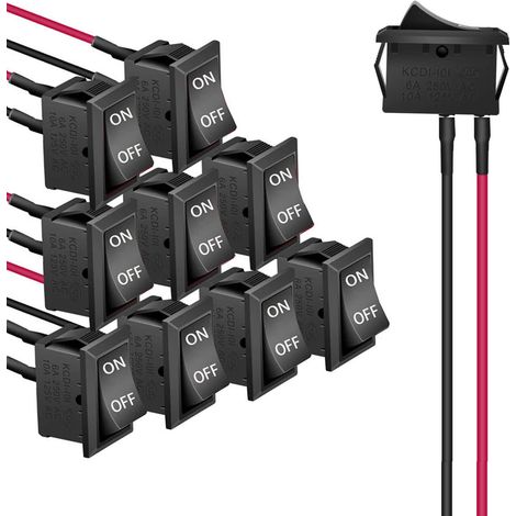 10pcs On/Off Interrupteur Bascule,on/Off Bouton poussoir Interrupteur,Voiture interrupteur 12V 6A/250V 10A/125VAC SPST Précâblé Mini Bateau Commutateur pour Voiture,Camion,noir