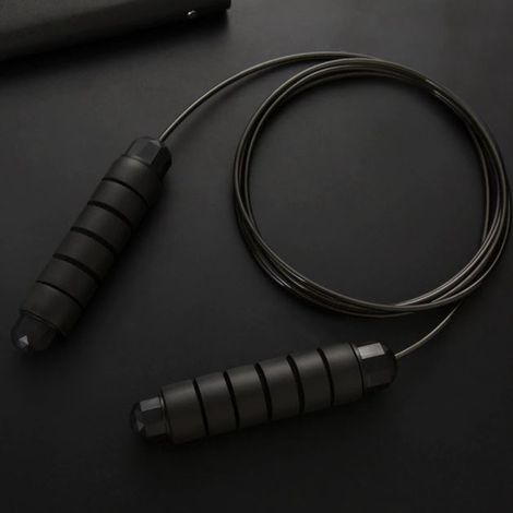 Corde à sauter lestée - Réglable - Poignées en mousse - Fitness - Musculation - Noire (1/4)