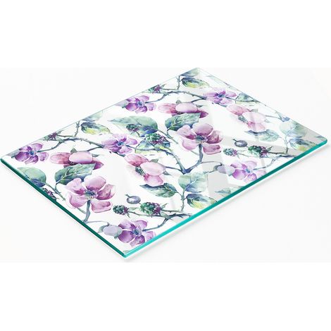 Tabla de cocina de vidrio templado con gráficos decorativos de flores de mora, 80x52 cm. (1/5)