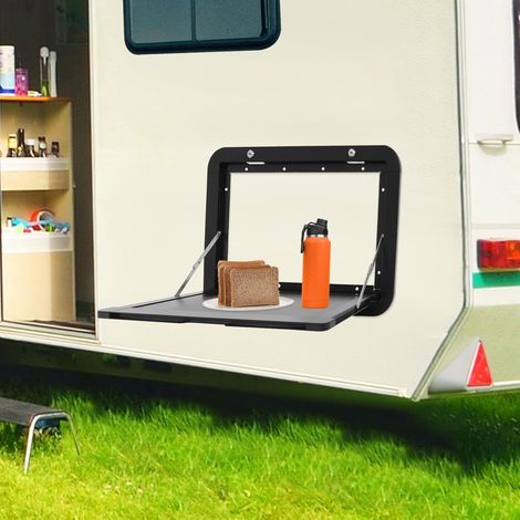 RV Table de pique-nique pliable en alliage d'aluminium 60 x 42 cm Table murale verrouillable pour camping-car, montage en camping-car (noir) (1/5)