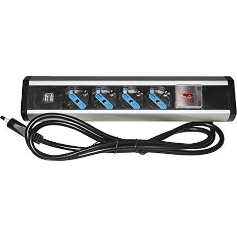 LINK MULTIPRISE DE TABLE 4 PRISES UNIVERSELLES AVEC 2 PORTS USB ET INTERRUPTEUR AVEC COUVERCLE DE PROTECTION CÂBLE 1,80 M FICHE
