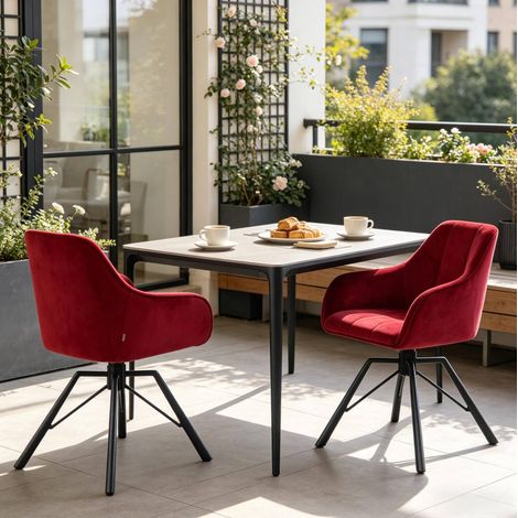 Chaise de salle à manger pivotante 58,5x82,5x54,5 cm en velours rouge, moderne, salon FloraGrace (1/5)