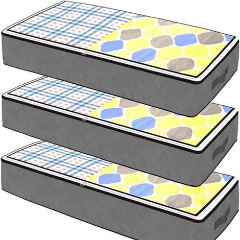 Sac de rangement sous le lit - Imperméable - 100x50x18 cm - Lot de 3 - Rangement sous le lit - Bleu (1/5)