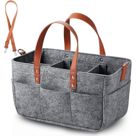 Borsa in feltro, pieghevole, per la spesa e per riporre oggetti, con scomparti, 40 x 27 x 27 cm, grigio scuro (1/5)