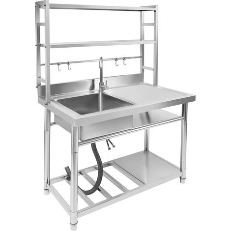 Küchenspüle, 201 Edelstahl-Spülbecken-Set, Außenspüle, Einzelbecken-Gewerbespüle mit Armatur für Küche, Garage, Waschküche, Camping (linkes Becken)