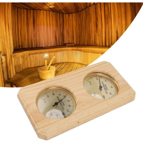 Thermomètre-hygromètre de sauna - 2 en 1 avec écran du température (0-120°C) et humidité (0-100%), support mural en bois de pin, dimension 255x135x30mm, poids 322g