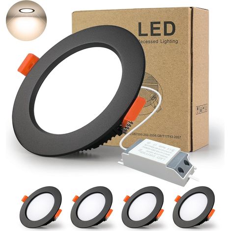 Spot Led Encastrable Noir Extra Plat, 10 Pack 5W 500LM = 50W incandescence, IP44, Blanc Froid 6000K, AC 220-240V,Découpe 70-80mm,Rond plafond encastré Pour salle de bain,Cuisine,Salon,Couloir (1/5)