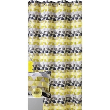 Rideau jacquard tamisant motifs triangles Vert tilleul 140x260 cm (1/2)