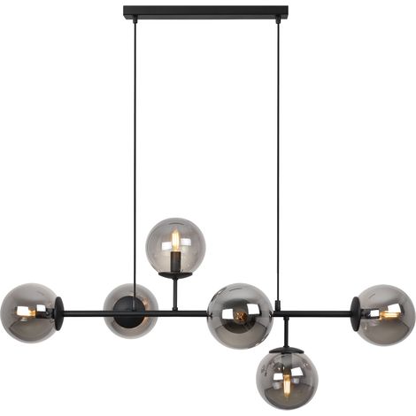 Plafonnier Siena, noir, 6 lampes, abat-jour graphite, culot E14, bras longs (1/5)