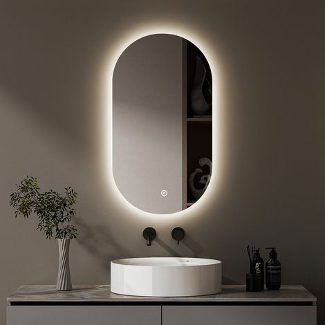 Badspiegel Oval 90x50cm Badspiegel mit Beleuchtung LED Badezimmerspiegel mit Beleuchtung, Touch-Schalter, 3 Lichtfarben Dimmbar, Memory-Funktion (1/5)
