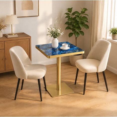 Mesa de comedor cuadrada 60 x 60 cm de MDF efecto mármol azul con estructura metálica HAVRYA (1/5)