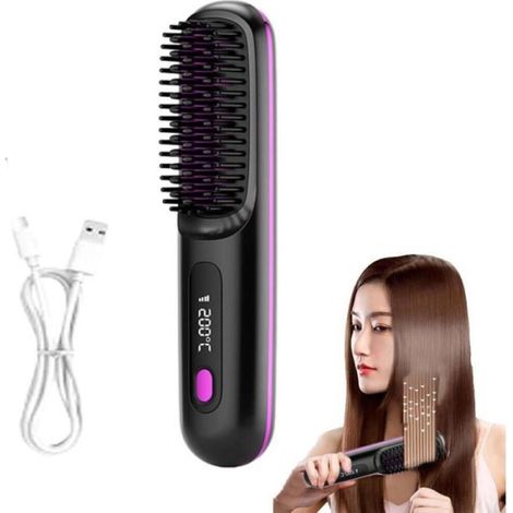 2026 Brosse Chauffante Pour Cheveux Courts,2 En 1 Peigne Sans Fil Rechargeable,3 Réglages De Température, Chauffage Rapide(L006) (1/5)
