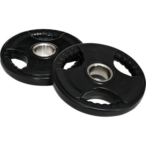 Set aus 2 olympischen Tri-Grip-Hantelscheiben 2 x 5 kg, schwarz gummiert, 5-cm-Loch (1/5)