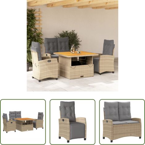 Gartenbank - 4-tlg. Garten-Essgruppe mit Kissen Beige Poly Rattan (1/5)