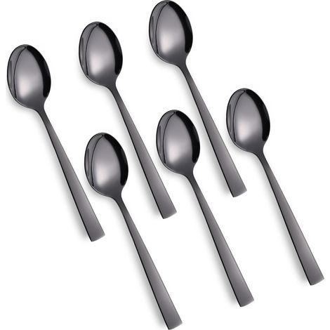 Lot de 6 cuillères à café, 16cm soupe en acier inoxydable - Petites cuillères avec poignée carrée pour fête, maison,restaurant, saines et polies haute (1/5)