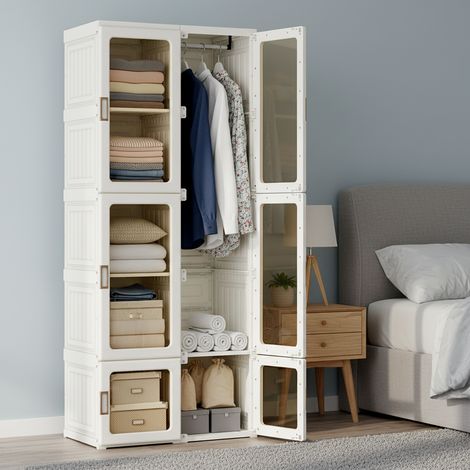 Fortuna Lai – Armoire chambre 6 portes 7 compartiments – Portes transparentes en PET – Matériaux écologiques – Dimensions 69 x 50 x 170 cm – Style moderne