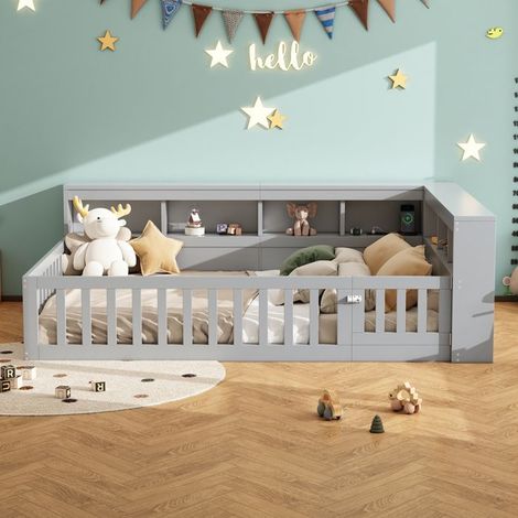 Lit de jour - KOMHTOM - 140x190 cm - Prises USB - Rangement latéral - Sommier à lattes inclus (1/5)