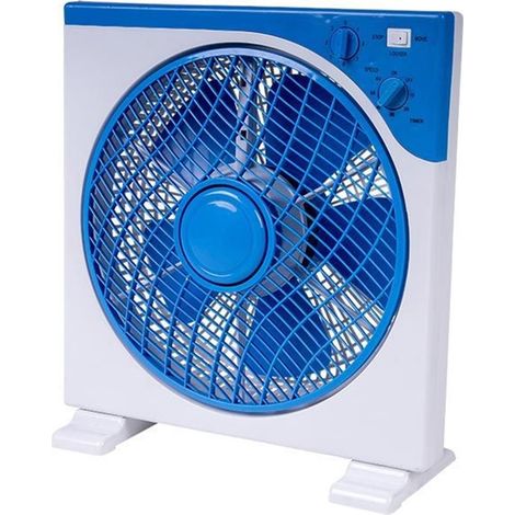 TrAdE Shop Traesio - Ventilatore Quadrato Box Fan 45 Watt 30 Cm Con Timer Bianco Azzurro 5 Pale 5340055 - (1/4)