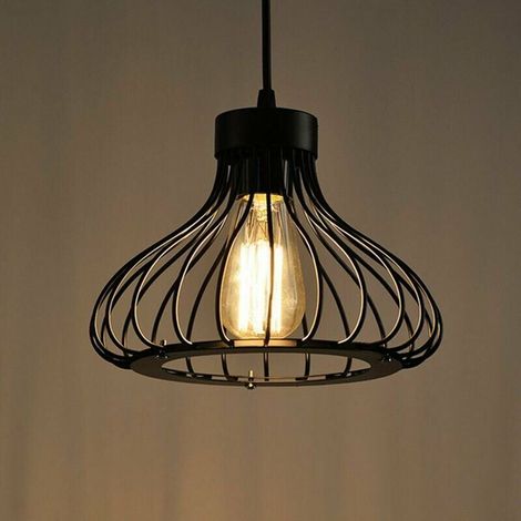 Green Mobility-Rétro Metal Suspension Noir Cage Industriel Vintage Suspensions Luminaire Métal Retro Antique Suspensions Luminaire Cage Edison Culot E27 Plafonnier Luminaire (1/4)