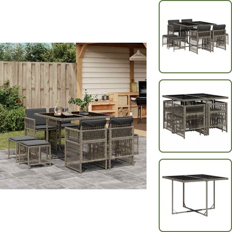 Cuscini da giardino - vidaXL Set da Pranzo da Giardino 9 pz con Cuscini in Polyrattan Grigio - Rattan PE