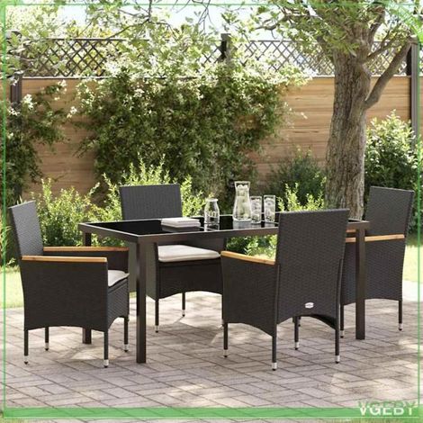 Ensemble de salle à manger pour jardin - FAFEICY - 3379845 - Noir polyrotin - Table verre trempé 200x80 - 8 chaises avec coussins (1/5)