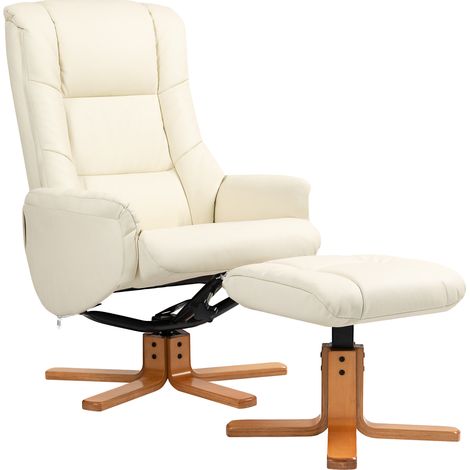 Fauteuil inclinable similicuir blanc crème, repose-pieds intégré, inclinaison réglable, charge max 150 kg, 71x84x102 cm (1/5)