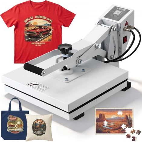 Presse à Chaud 38 x 38 cm, Machine de Sublimation Textile 1200 W Chauffage Rapide, Presse à Chaleur Transfert par Sublimation, Numérique et Industrielle, pour T-shirts/Sacs/Oreillers, Blanc (1/4)