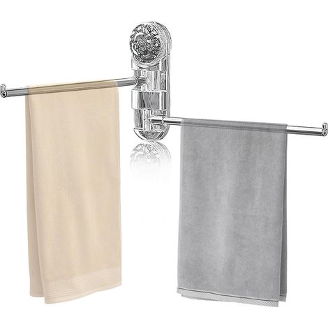 Porte Serviettes Pivotante Porte-Serviettes Murale 2 Bras Acier Inoxydable Seche Serviette, Barre sans, perçage pour Salle de Bain, Toilettes, Cuisine (1/5)
