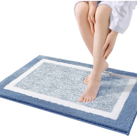 Tapis de bain en microfibre ultra douce et absorbante, antidérapant et moelleux, 40 x 60 cm (bleu et blanc) (1/5)