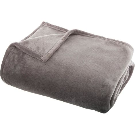 Plaid en flanelle coloris Gris - 130 x 180 cm -PEGANE- (1/2)