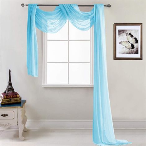 - Cortina transparente - Decoración hecha a mano - Velo fino - Diseño sencillo - Cortina decorativa para dormitorio, salón, boda - 52 x 216 cm azul (1/3)
