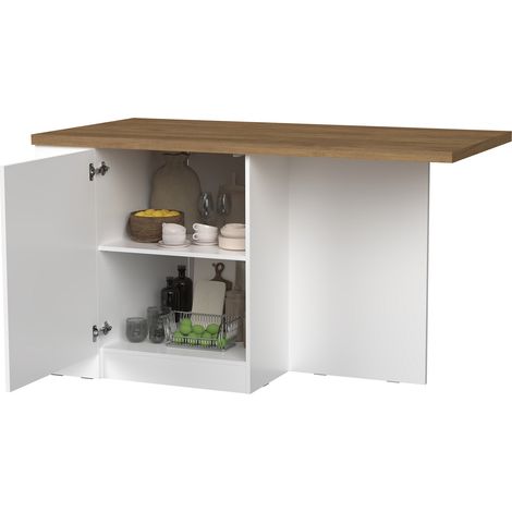 Isola da Cucina Migabato, Mobile Dispensa un Ripiano, 2 Vani Made in Italy, Un'anta, 160x80x90h cm Bianco Lucido (1/5)