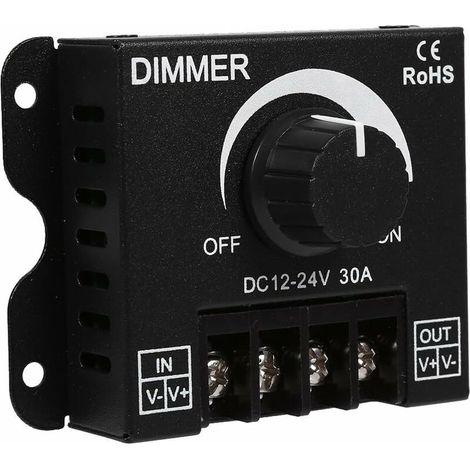 Interrupteur de Gradation à Large Plage, Interrupteur ON/OFF avec boîtier en aluminium noir, Gradateur Maxi 30A, Contrôleur de Commutation pour la couleur simple de bande de LED (DC1224V)