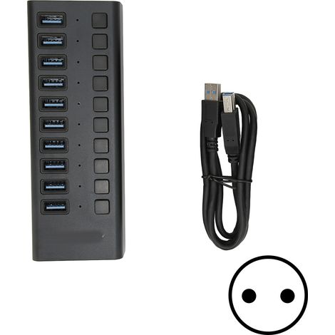 10-Port USB 3.0 Hub, Schwarz, EU-Stecker – Schnelle Übertragung, unabhängiger Schalter, hohe Stromstärke, vielseitige Dockingstation (1/5)