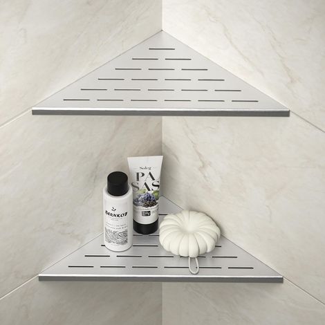 Lot de 2 étagères de Douche d'angle en Acier Inoxydable 304 pour Murs carrelés, étagère encastrée pour la rénovation de Salle de Bain (brossée, 305 mm) (1/5)