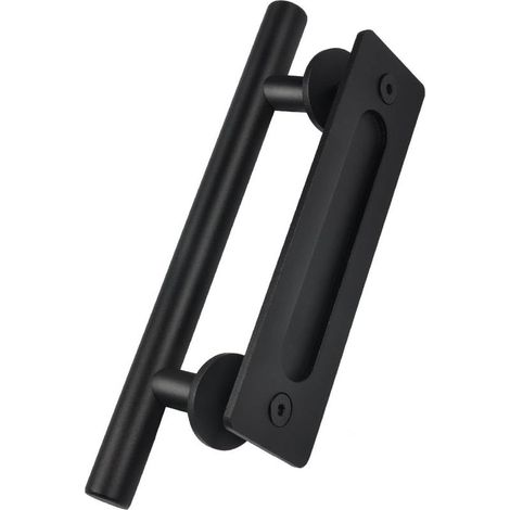 Door Handle, 30cm/11" Retro Sliding Door Handle Black Stainless Steel Pull and Flush Handle Set for Wooden Sliding Doors -INHHUB (1/5)