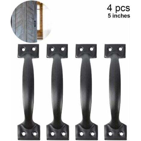(5 Zoll, Schwarz) 4-teiliges Set Scheunentorgriffe für Holztüren und -zäune, Vintage-Schrankgriffe für Küchenschränke, Möbel, Schubladen und Schrankbeschläge